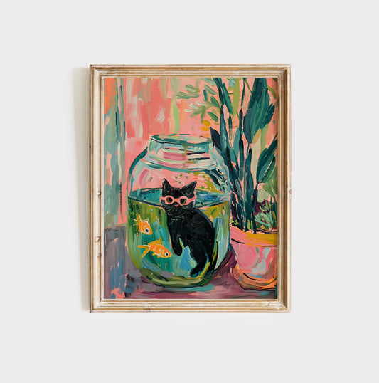 Matisse Black Cat Goldfish Poster, Funny Framed Art with Premium Matte FSC  Paper