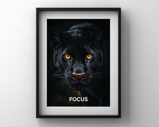Black Panther Focus Print, Wooden Framed Motivational Office Poster with  Premium Matte FSC  Paper