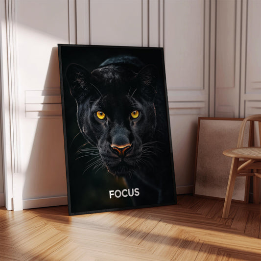 Black Panther Focus Print, Wooden Framed Motivational Office Poster with  Premium Matte FSC  Paper